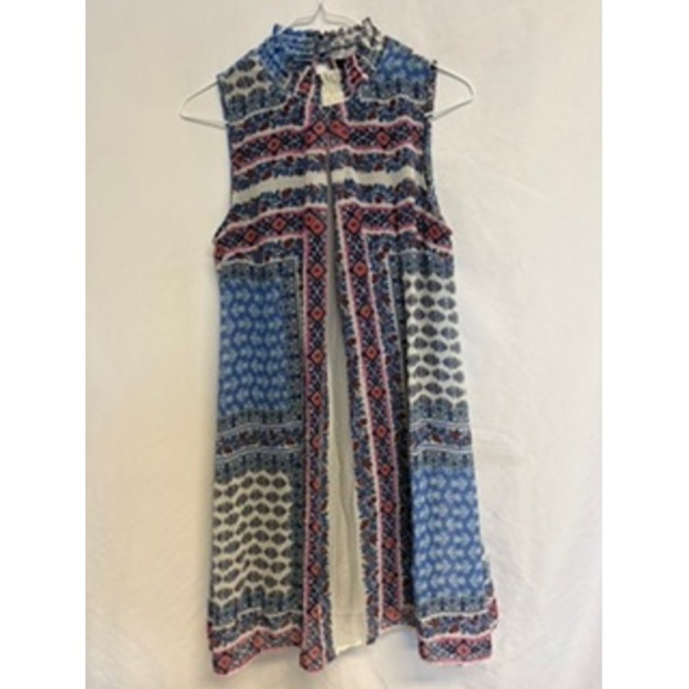 Speechless Womens Blue Pink Patchwork Paisley High Neck Sleeveless Tunic Dress S